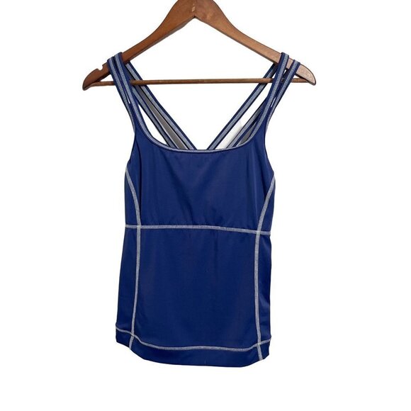 Lands End Swim Top Tankini Cross Back Women Size 10 Blue - Picture 1 of 7